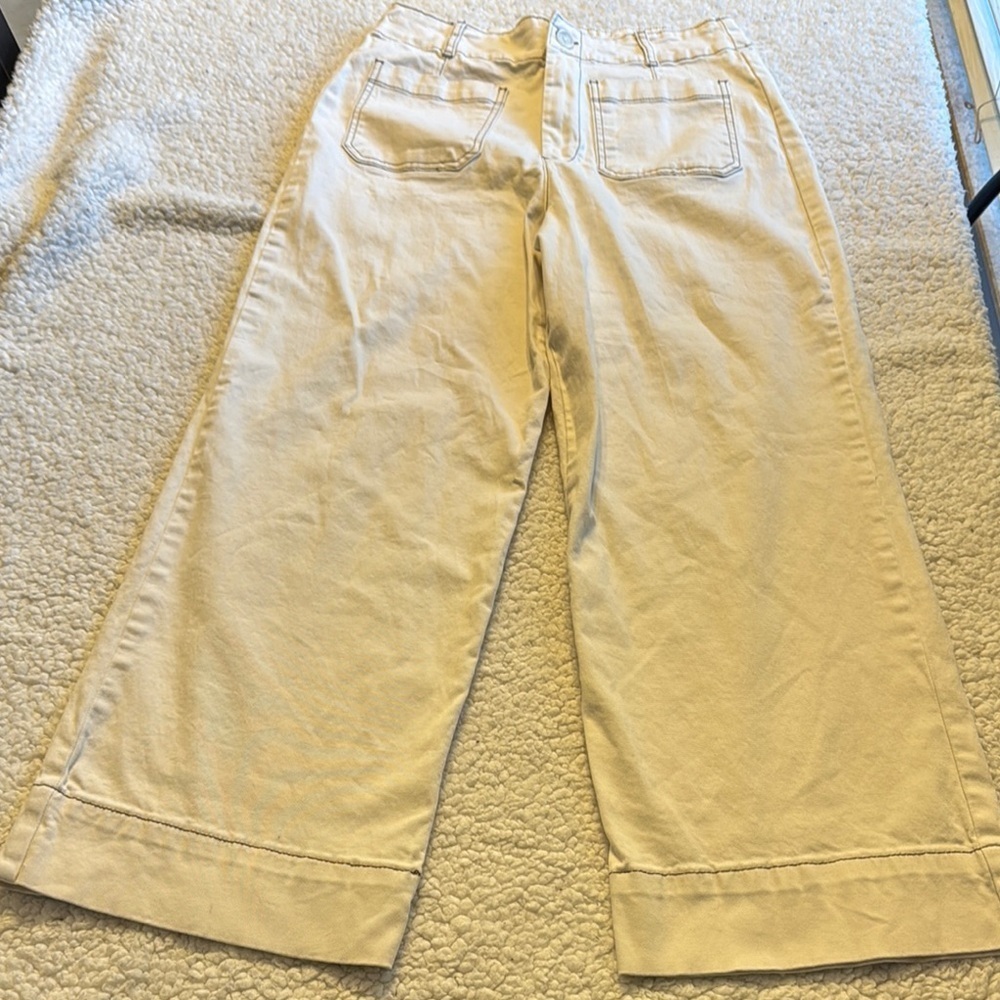 Bagatelle Cream Flare Wide Leg Crop Jeans